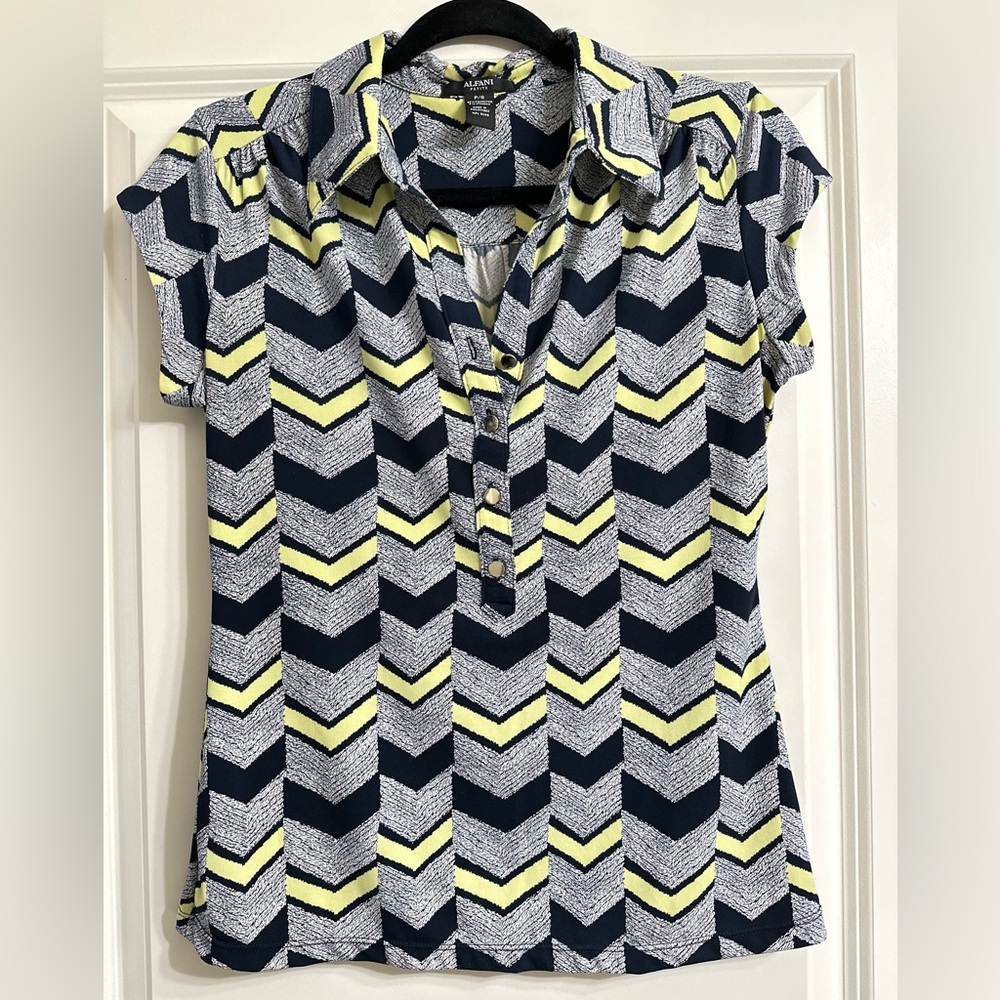 Alfani Chevron Collared Shirt - Navy and Yellow